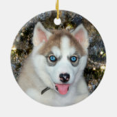 Blauwe ooise Siberian Husky Kerstmis Keramisch Ornament (Achterkant)