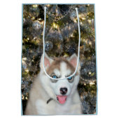 Blauwe ooise Siberian Husky Kerstmis Medium Cadeauzakje (Achterkant)