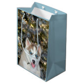 Blauwe ooise Siberian Husky Kerstmis Medium Cadeauzakje (Achterkant Gekanteld)