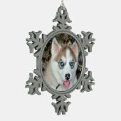 Blauwe ooise Siberian Husky Kerstmis Tin Sneeuwvlok Ornament (Links)