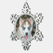 Blauwe ooise Siberian Husky Kerstmis Tin Sneeuwvlok Ornament (Rechts)