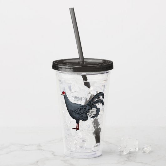 Blauwe oorfazant vogel cartoon acryl drinkbeker (Voorkant ijs)