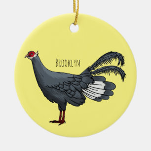 Blauwe oorfazant vogel cartoon keramisch ornament