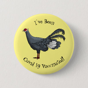 Blauwe oorfazant vogel cartoon ronde button 5,7 cm