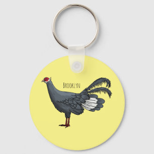 Blauwe oorfazant vogel cartoon sleutelhanger