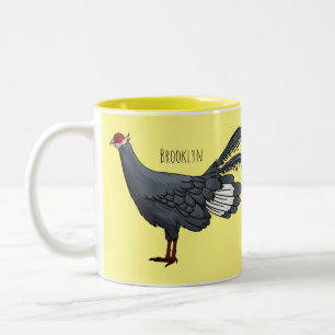 Blauwe oorfazant vogel cartoon tweekleurige koffiemok