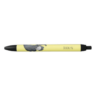 Blauwe oorfazant vogel cartoon zwarte inkt pen