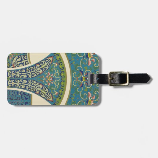 Blauwe oosterse Design met glimlende gezichten Bagagelabel (Voorkant horizontaal)