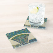 Blauwe oosterse Design met glimlende gezichten Glazen Onderzetter (Schuin)