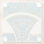 Blauwe oosterse Design met glimlende gezichten Glazen Onderzetter (Achterkant)