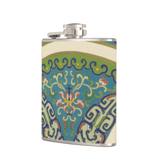 Blauwe oosterse Design met glimlende gezichten Heupfles (Links)