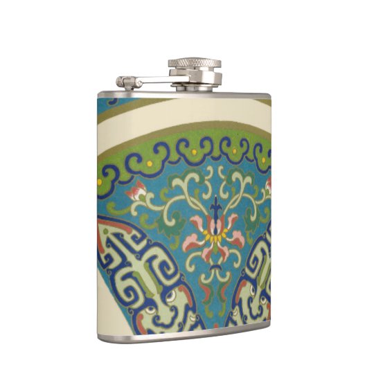 Blauwe oosterse Design met glimlende gezichten Heupfles (Rechts)