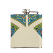 Blauwe oosterse Design met glimlende gezichten Heupfles (Achterkant)