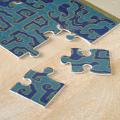 Blauwe oosterse Design met glimlende gezichten Legpuzzel (Zijkant)