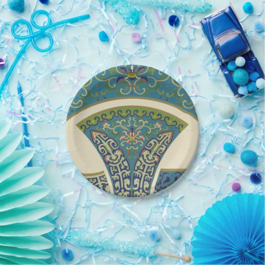 Blauwe oosterse Design met glimlende gezichten Papieren Bordje (Feest)