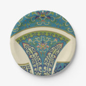 Blauwe oosterse Design met glimlende gezichten Papieren Bordje (Voorkant)