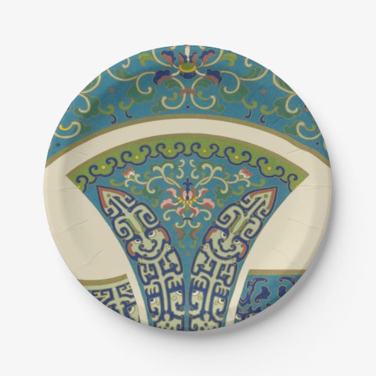 Blauwe oosterse Design met glimlende gezichten Papieren Bordje (Voorkant)