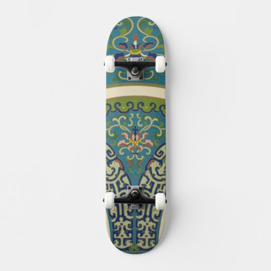Blauwe oosterse Design met glimlende gezichten Persoonlijk Skateboard (Voorkant)