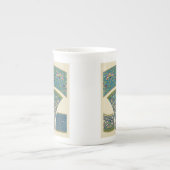 Blauwe oosterse Design met glimlende gezichten Porselein Kop (Voorkant)