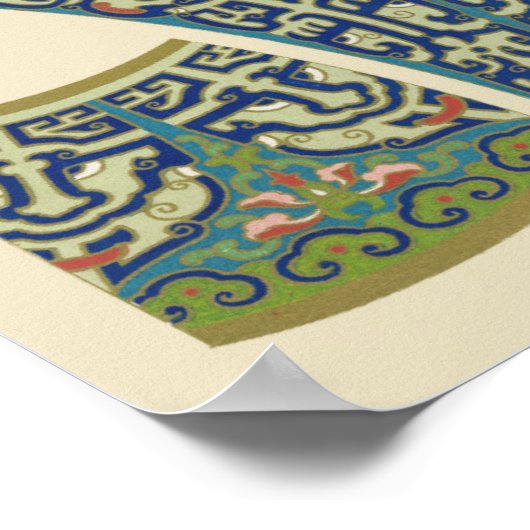 Blauwe oosterse Design met glimlende gezichten Poster (Hoek)