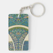 Blauwe oosterse Design met glimlende gezichten Sleutelhanger (achterkant)