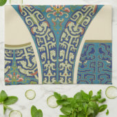 Blauwe oosterse Design met glimlende gezichten Theedoek (Gevouwen)