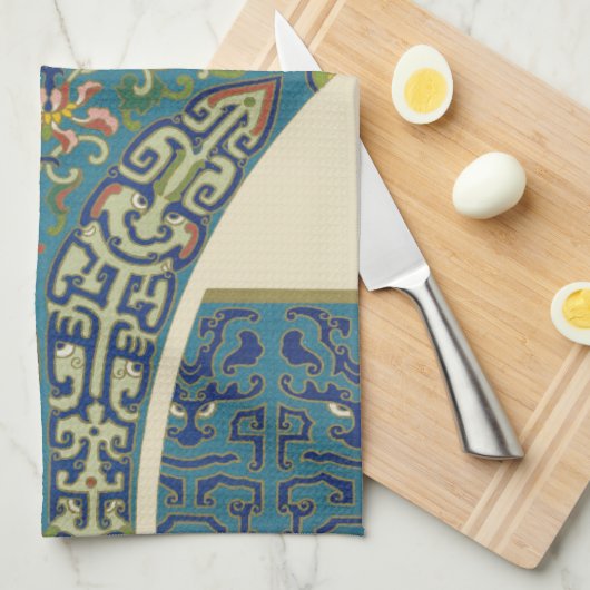 Blauwe oosterse Design met glimlende gezichten Theedoek (Quarter Fold)