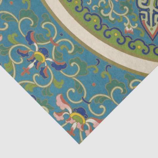 Blauwe oosterse Design met glimlende gezichten Tissuepapier (Detail)