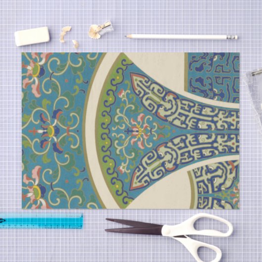 Blauwe oosterse Design met glimlende gezichten Tissuepapier (Craft)