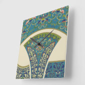 Blauwe oosterse Design met glimlende gezichten Vierkante Klok (Hoek)