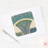 Blauwe oosterse Design met glimlende gezichten Vierkante Sticker (Envelop)