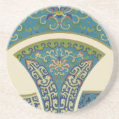 Blauwe oosterse Design met glimlende gezichten Zandsteen Onderzetter (Voorkant)