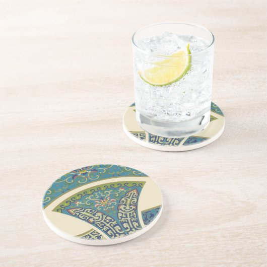 Blauwe oosterse Design met glimlende gezichten Zandsteen Onderzetter (Zijkant)