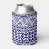 Blauwe oosterse elegantie: filigraan patchwork set blikjeskoeler (Blikje Voorkant)