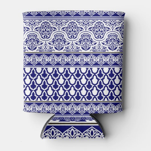 Blauwe oosterse elegantie: filigraan patchwork set blikjeskoeler (Voorkant)