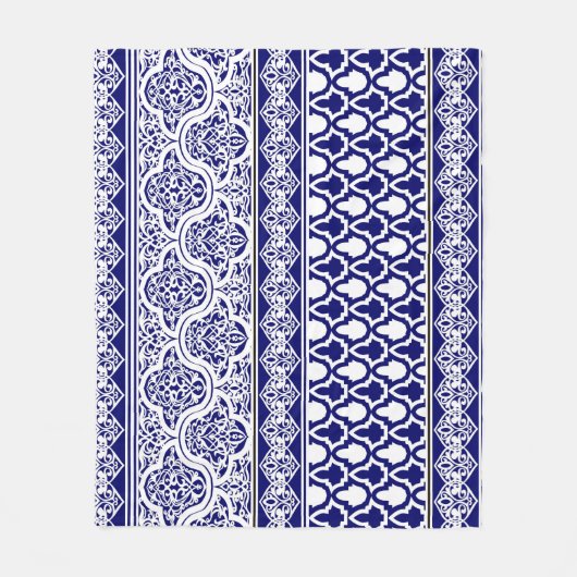 Blauwe oosterse elegantie: filigraan patchwork set fleece deken (Voorkant)