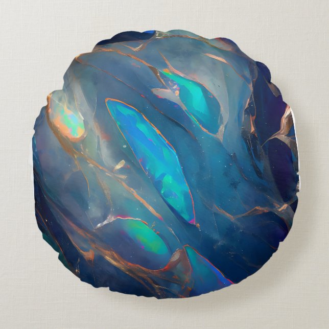 Blauwe opaal rond kussen (Voorkant)