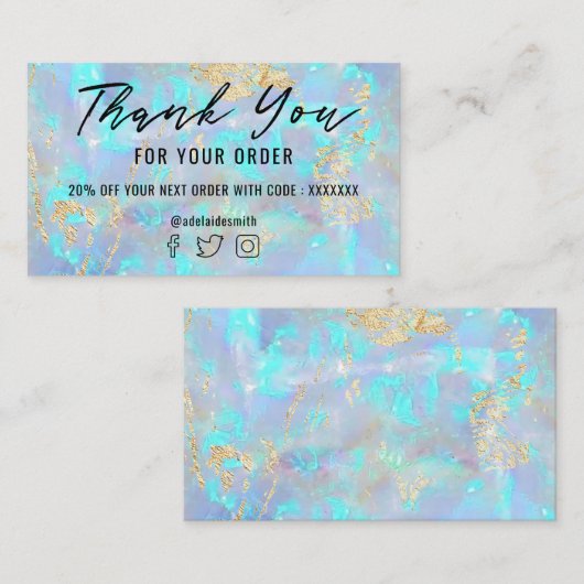 Blauwe Opal Faux folie Dank u visitekaartje (Voorkant / Achterkant)