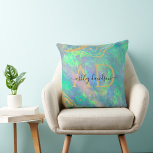 Blauwe Opal Steen Monogram Kussen
