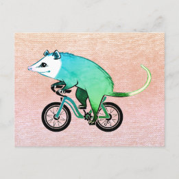 Blauwe opossum op de fiets uitnodiging briefkaart