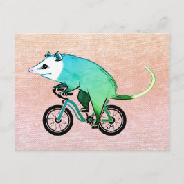 Blauwe opossum op de fiets uitnodiging briefkaart