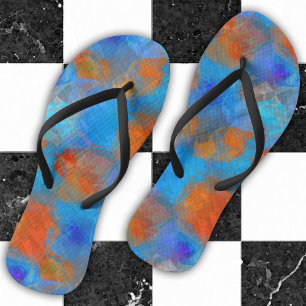 Blauwe Oranje Abstracte kunstzomerTeenslippers Teenslippers