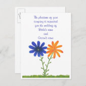 Blauwe oranje bloemen Weddenschap Briefkaarten (Voorkant / Achterkant)