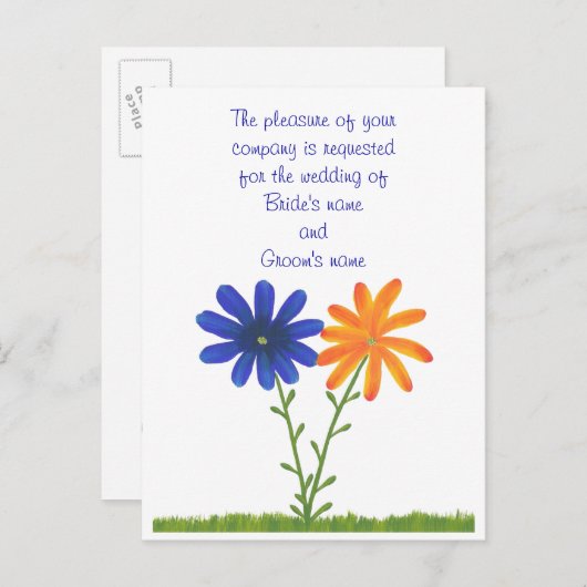 Blauwe oranje bloemen Weddenschap Briefkaarten (Voorkant / Achterkant)