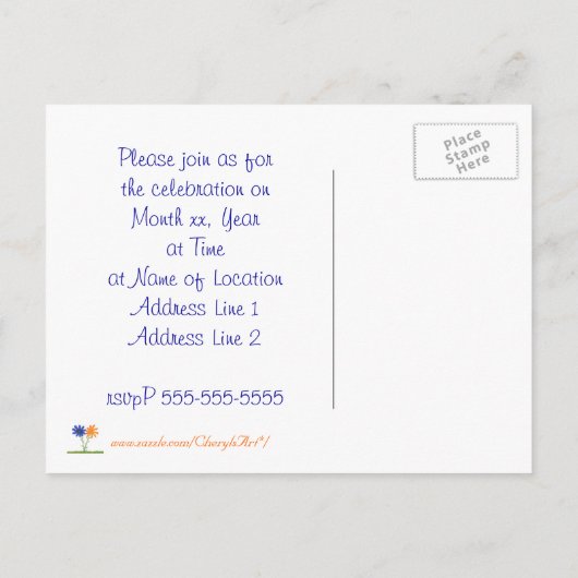 Blauwe oranje bloemen Weddenschap Briefkaarten (Achterkant)