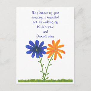 Blauwe oranje bloemen Weddenschap Briefkaarten