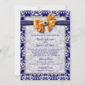 Blauwe oranje bruiloft kaart (Achterkant)