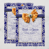 Blauwe oranje bruiloft kaart (Voorkant / Achterkant)