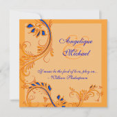 Blauwe oranje bruiloft verloving kaart (Voorkant)