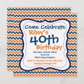 Blauwe Oranje Chevron 40e verjaardag uitnodiging (Voorkant / Achterkant)